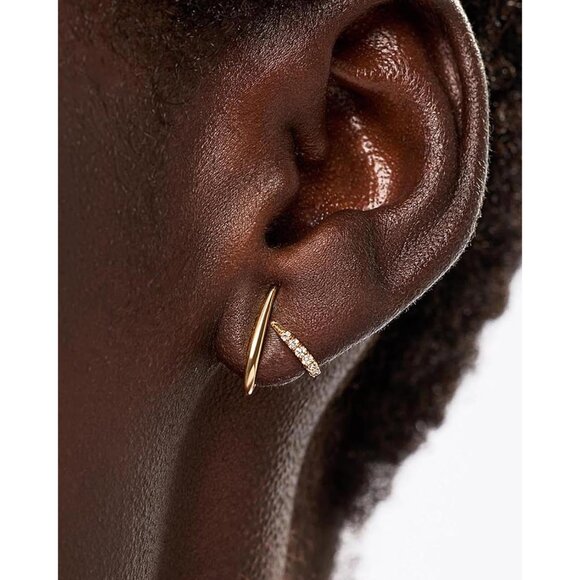 Trendy 14K gold plated stud earrings for women dainty minimalist CZ jewelry - Picture 2 of 6